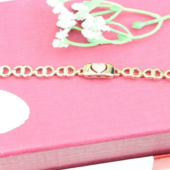 "Elegant Heart Charm Rose Gold Bracelet in High-Polish Finish, XPBL0899 - Picture 5 of 12